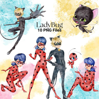 LadyBug Watercolor Clipart Superhero PNG (Digital Download)