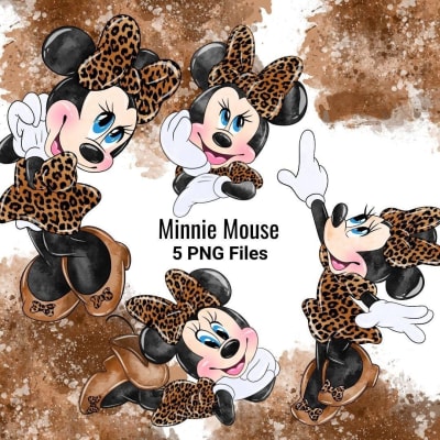 Leopard Minnie Mouse Watercolor Clipart Disney PNG Bundle (Digital Download)