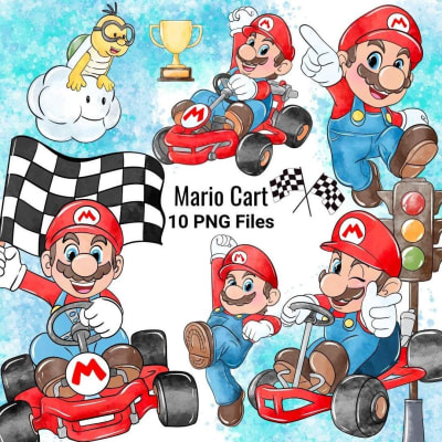 Mario Kart Watercolor Clipart Bundle Gamer Videogames Nintendo (Digital Download)