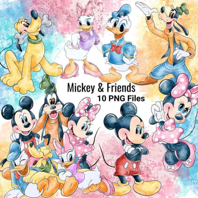 Mickey and Friends Clipart Watercolor Disney PNG Bundle (Digital Bundle)