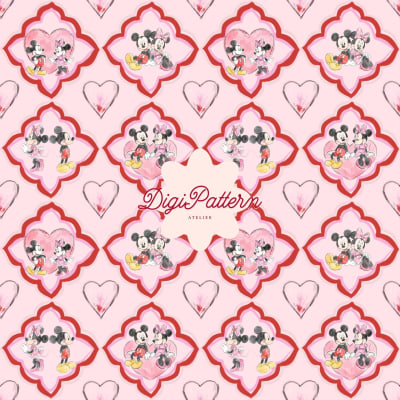 Mickey and Minnie Mouse Seamless Pattern Disney Pink Heart Hand Drawn (Digital Download)