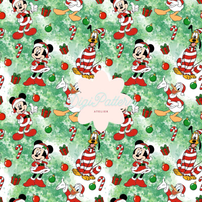 Mickey Minnie Christmas Seamless Pattern Disney Holiday Green Paper (Digital Download)