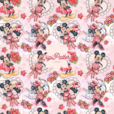 Mickey Minnie Cupid Seamless Pattern Valentine Love Pink Paper (Digital Download)