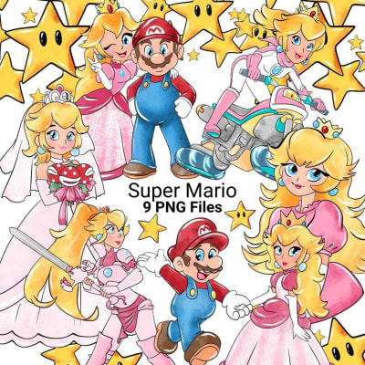 Princess Peach Clipart PNG Bundle Super Mario Bross Nintendo (Digital Download)