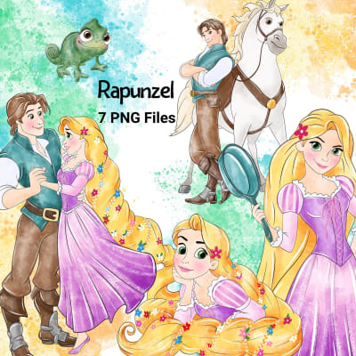Rapunzel Princess Clipart Bundle Disney Watercolor PNG (Digital Download)