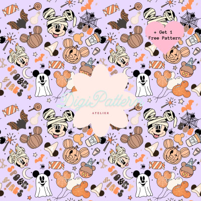 Retro Disney Halloween Mickey and Minnie Seamless Pattern Purple Paper (Digital Download)