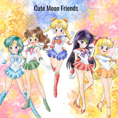 Sailor Moon Full Body Watercolor Clipart Bundle Scouts Team PNG Kit (Digital Download)