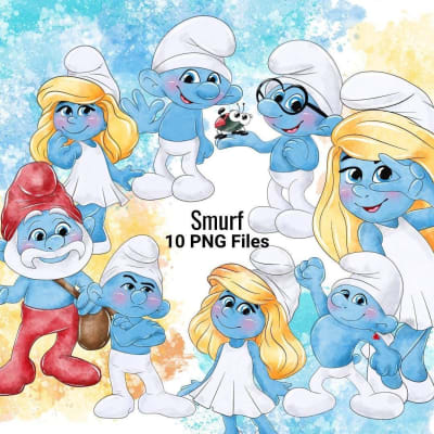 Smurf Watercolor Clipart Bundle Retro Classics PNG (Digital Download)