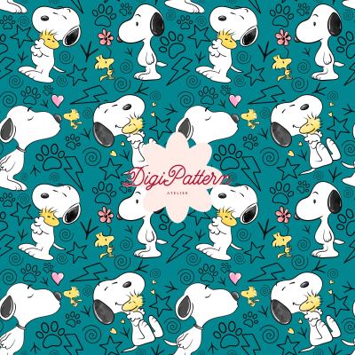 Snoopy Woodstock Seamless Pattern Blue Dog Watercolor Paper (Digital Download)