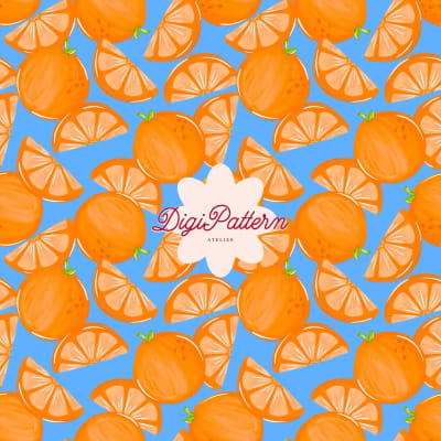 Summer Orange Seamless Pattern Blue Citrus Paper (Digital Download)