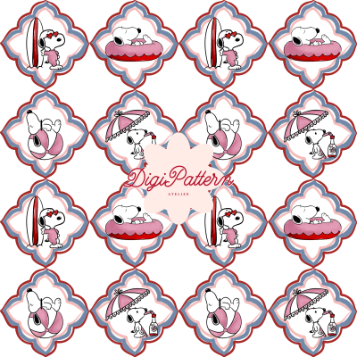 Summer Snoopy Seamless Pattern Pink Beach Quatrefoil Paper (Digital Download)