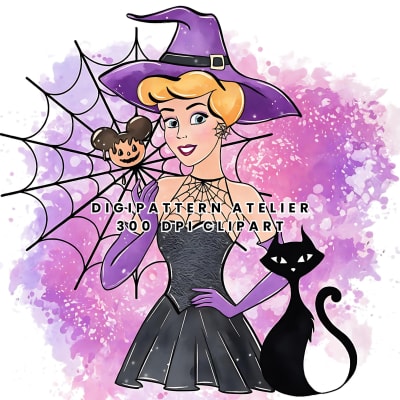 Watercolor Disney Princess Cinderella Halloween Skull Clipart PNG Spooky (Digital Download)