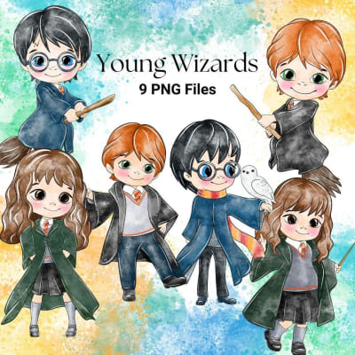 Young Wizards Watercolor Clipart Bundle Magical Harry Potter PNG (Digital Download)