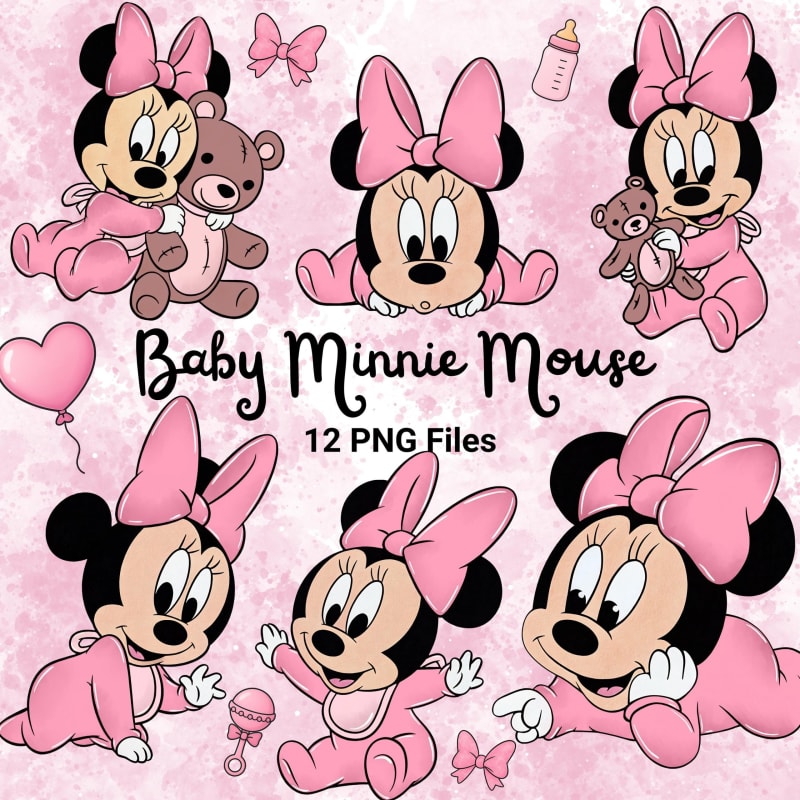 Baby Minnie Mouse Watercolor PNG Bundle Pink Disney Clipart (Digital Download)