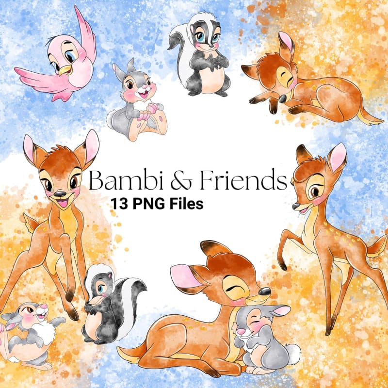 Bambi and Friends Clipart Bundle Watercolor Disney Forest Animals PNG (Digital Download)