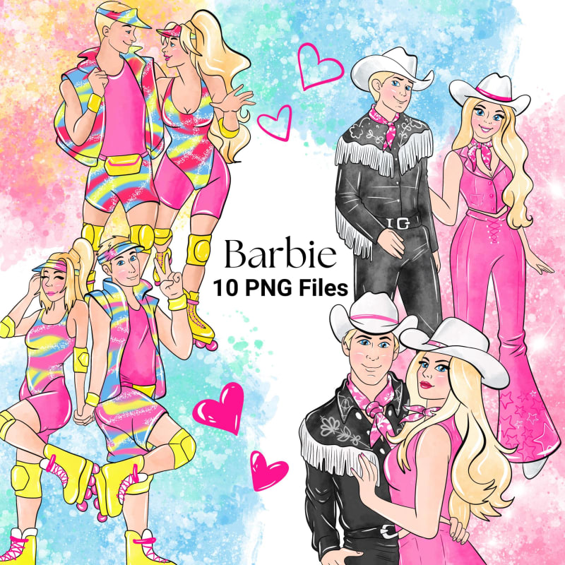 Barbie and Ken Clipart Bundle 80s Workout and Western Themes (Digital Download)