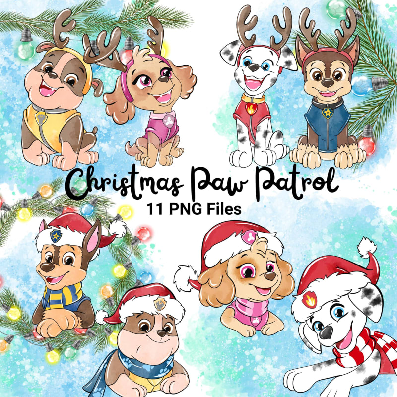 Christmas Paw Patrol PNG Clipart Bundle Handmade Holiday Graphics PNG (Digital Download)