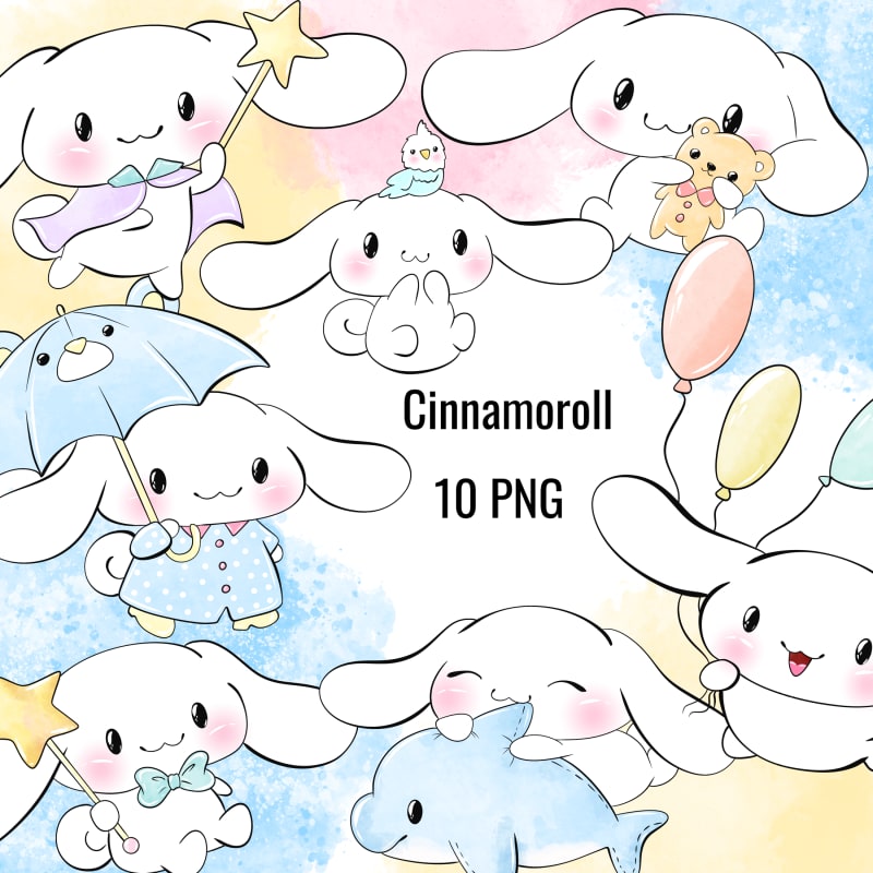 Cinnamoroll Watercolor Clipart Bundle Sanrio Kawaii Puppy PNG Kit (Digital Download)