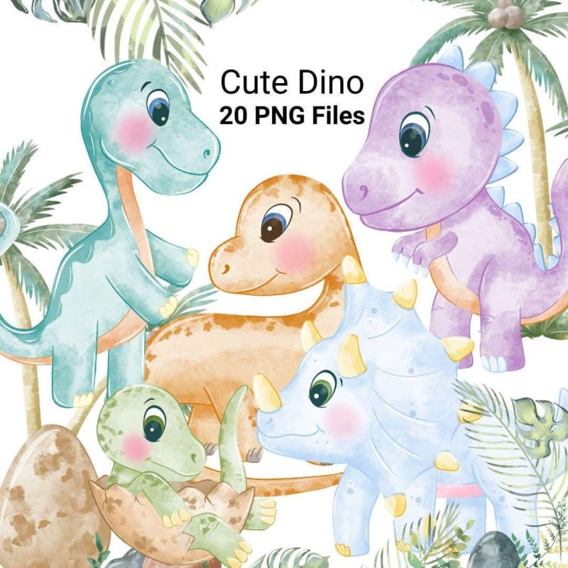 Dinosaur Watercolor Clipart Bundle Baby Dino Animal Kingdom PNG (Digital Download)