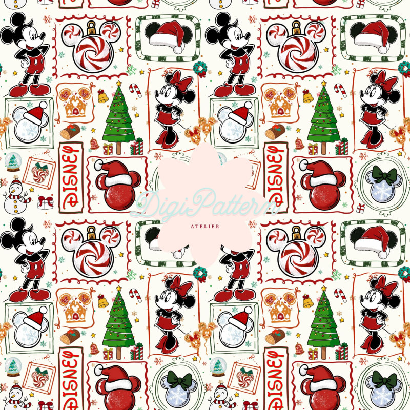 Disney Christmas Seamless Pattern Mickey Minnie Holiday Repeating Paper (Digital Download)