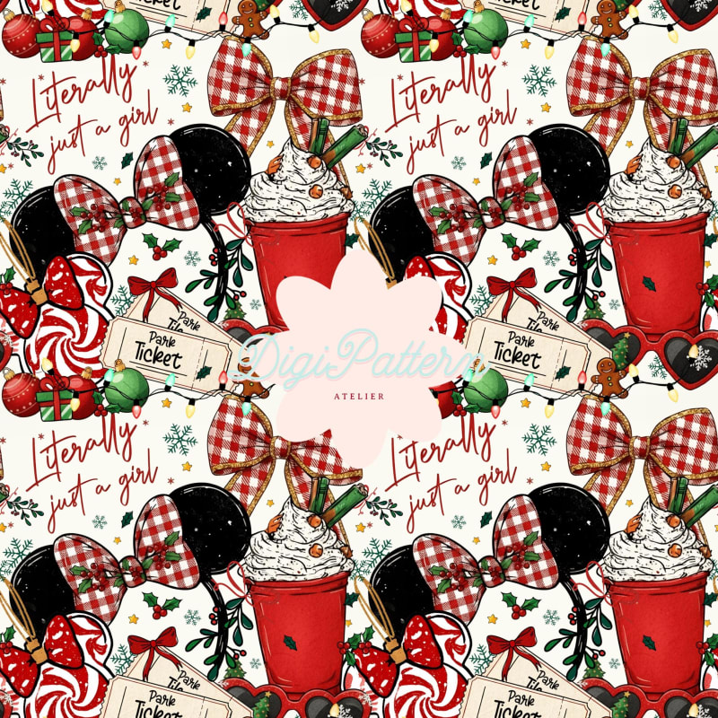 Disney Christmas Seamless Pattern Minnie Mickey Ears Holiday Digital Paper (Digital Download)