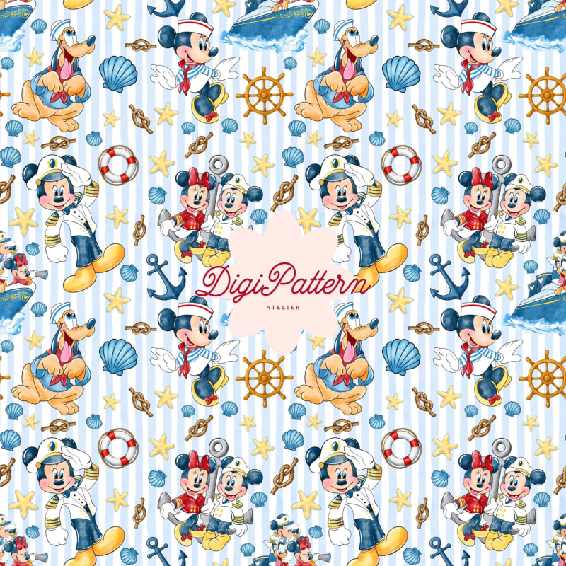 Disney Mickey Minnie Sailor Nautical Seamless Pattern Ocean Paper (Digital Download)