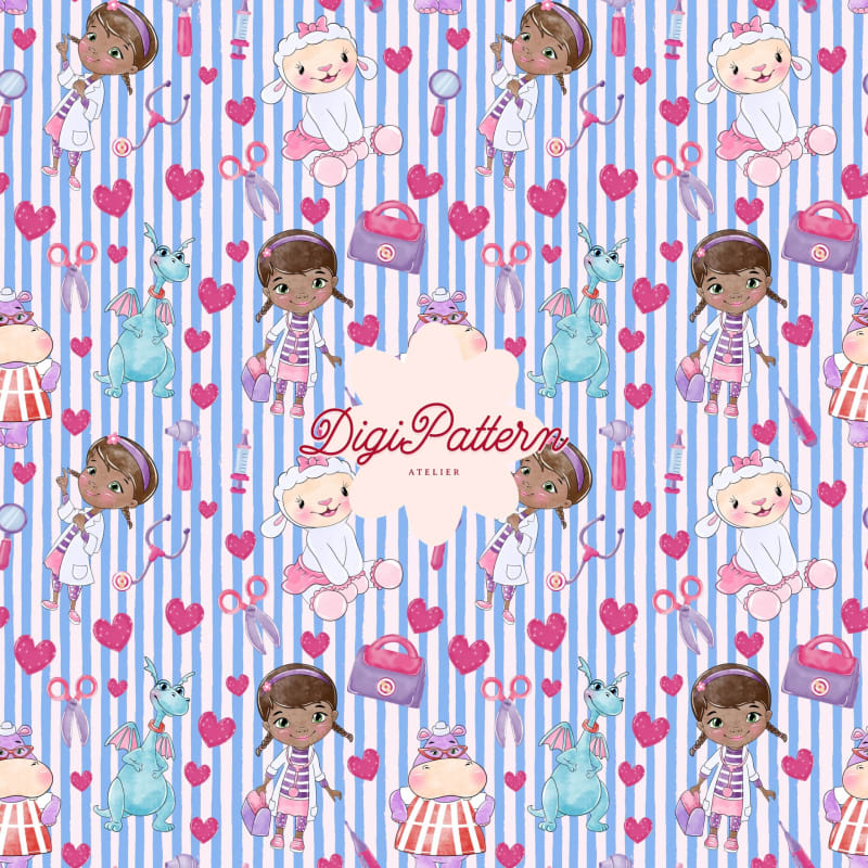Doc McStuffins Seamless Pattern Disney Blue Stripes Watercolor Paper (Digital Download)