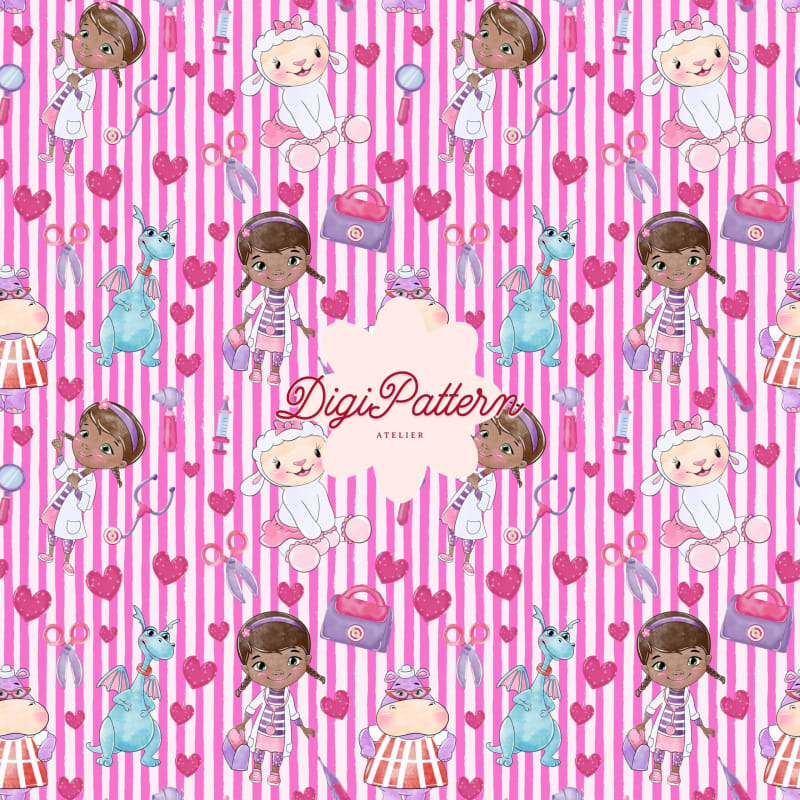 Doc McStuffins Seamless Pattern Disney Pink Stripes Watercolor Paper (Digital Download)