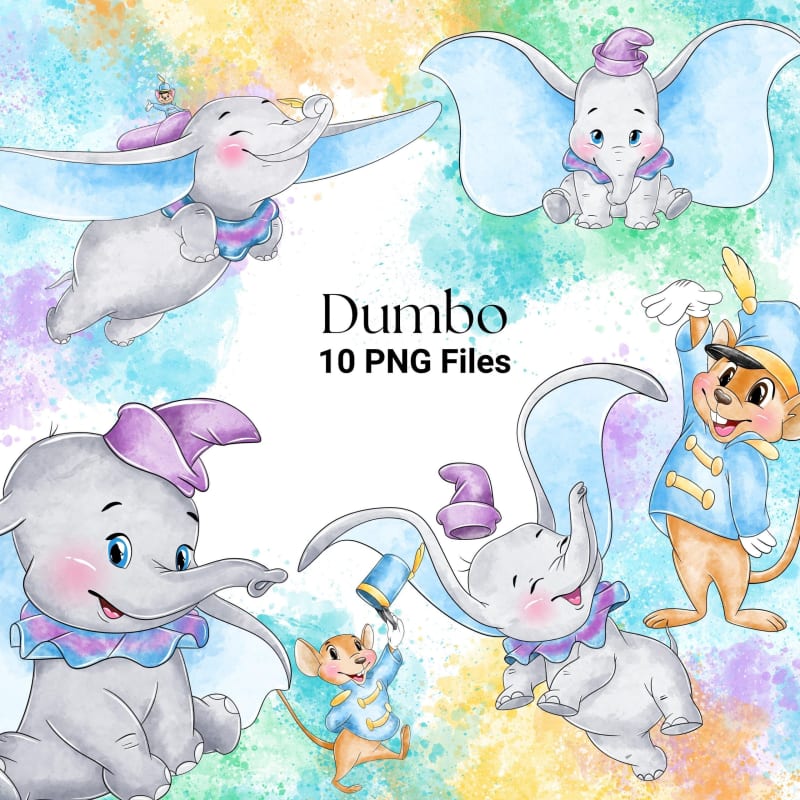 Dumbo Clipart Bundle Disney Elephant Watercolor PNG Bundle (Digital Download)
