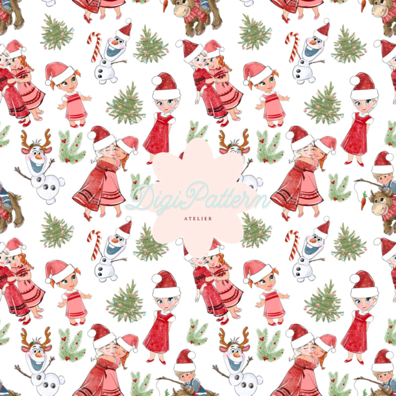 Frozen Christmas Seamless Pattern Anna Elsa Olaf Holiday Digital Paper (Digital Paper)