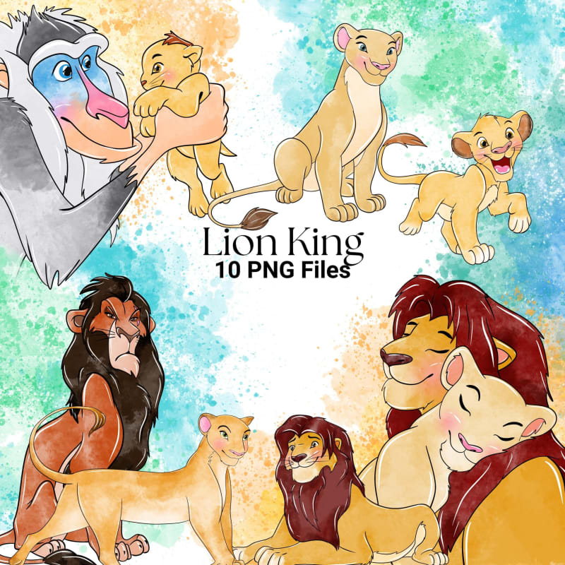Lion King Disney Watercolor Clipart Bundle Jungle Animals PNG (Digital Download)
