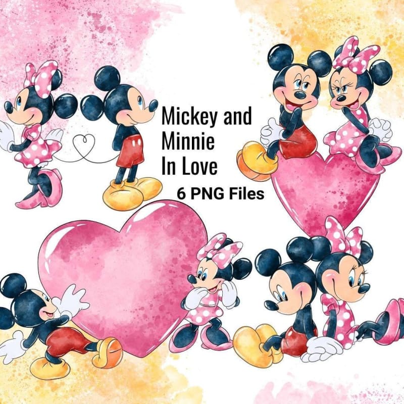 Mickey and Minnie in Love Clipart Romantic Disney Couple PNG for Valentine’s Day (Digital Download)