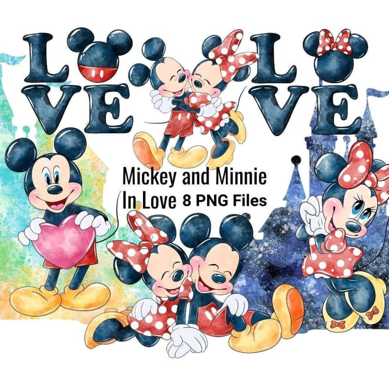 Mickey and Minnie Love Clipart Watercolor PNG Bundle (Digital Download)
