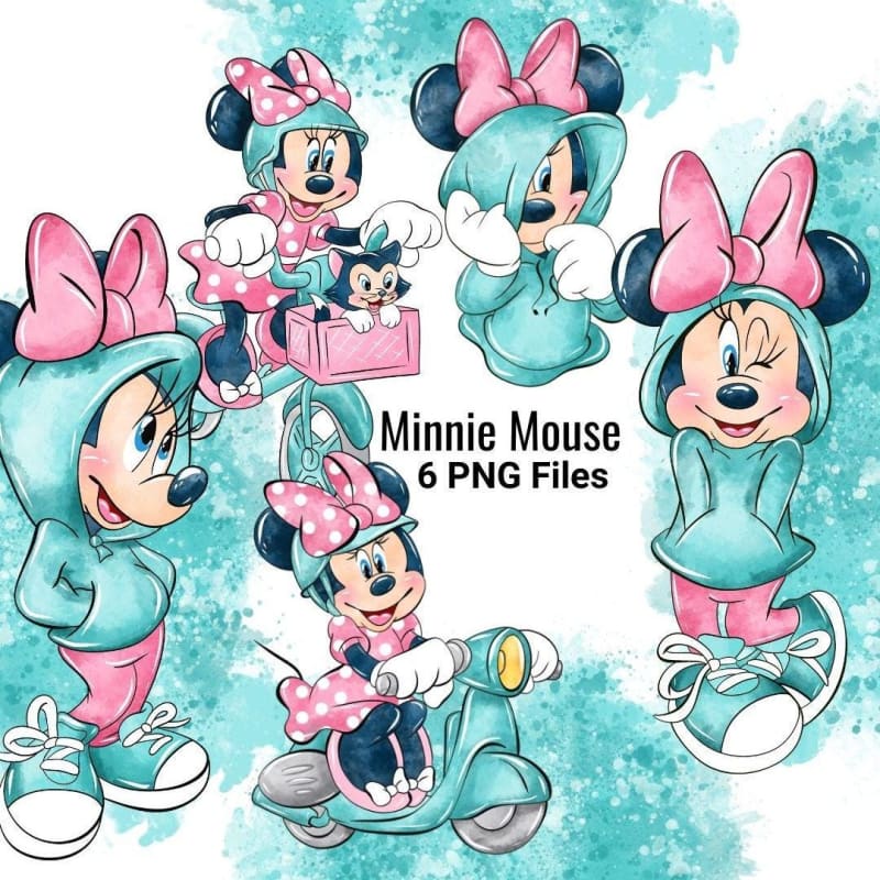 Minnie Mouse Watercolor Clipart Bundle Disney Turquoise Hoodie PNG (Digital Download)