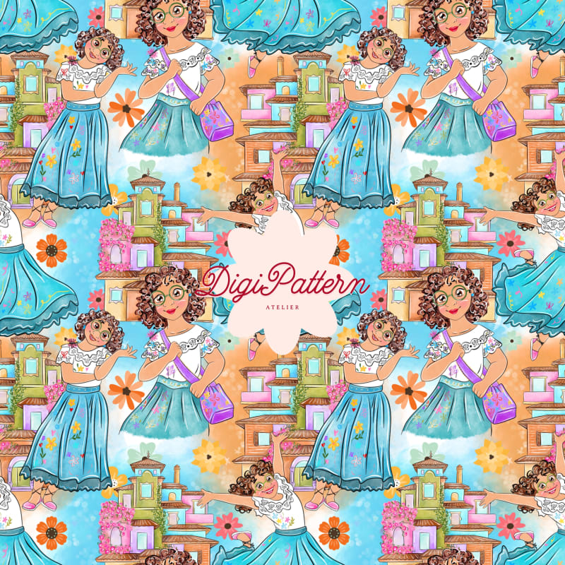 Mirabel Encanto Seamless Pattern Watercolor Casita Blue Paper (Digital Download)