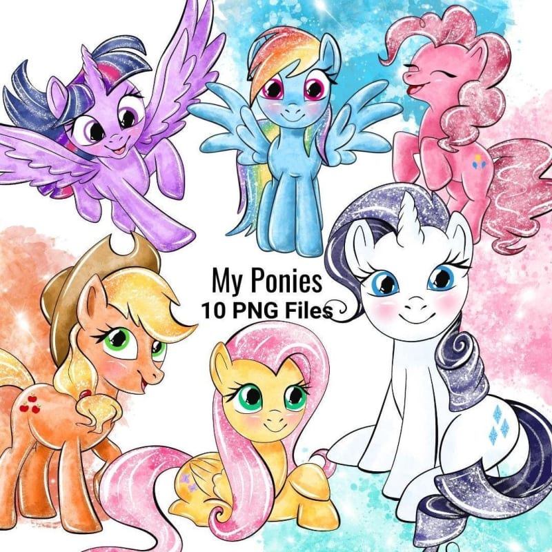 Pastel My Pony Clipart Bundle Watercolor Ponies Digital PNG (Digital Download)