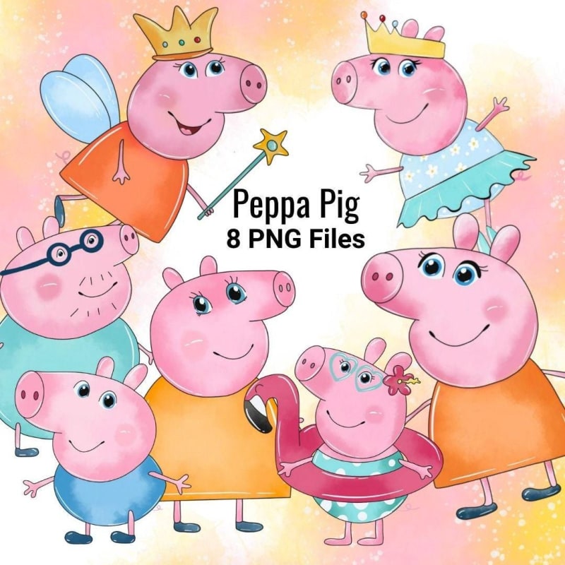 Peppa Pig Watercolor Clipart Bundle Family and Friends PNG (Digital Download)