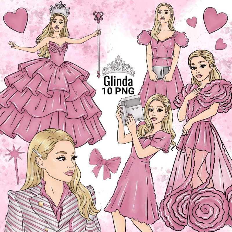 Pink Glinda Clipart Bundle Disney Wicked Movie Witch Princess PNG (Digital Download)