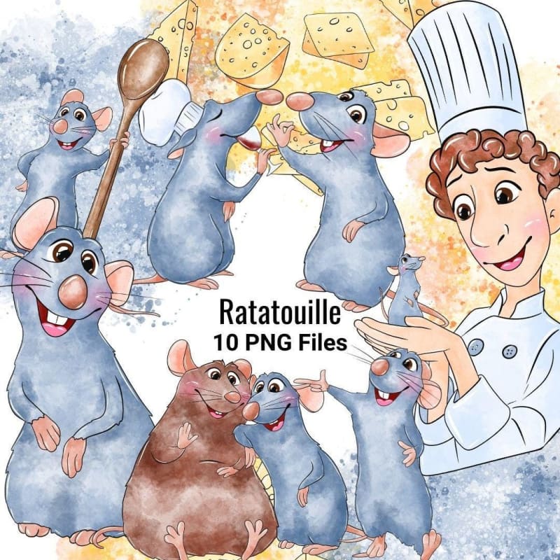 Ratatouille Clipart Bundle Watercolor Remy and Friends PNG (Digital Download)