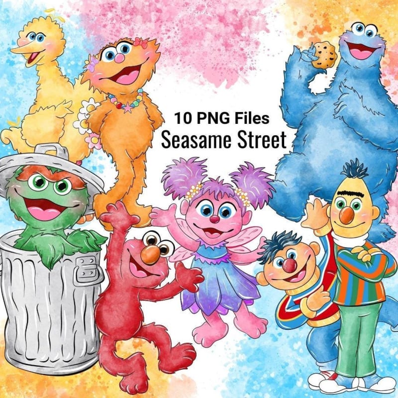 Sesame Street Clipart Bundle Elmo Cookie Monster Abby Bert Ernie Oscar PNG (Digital Download)