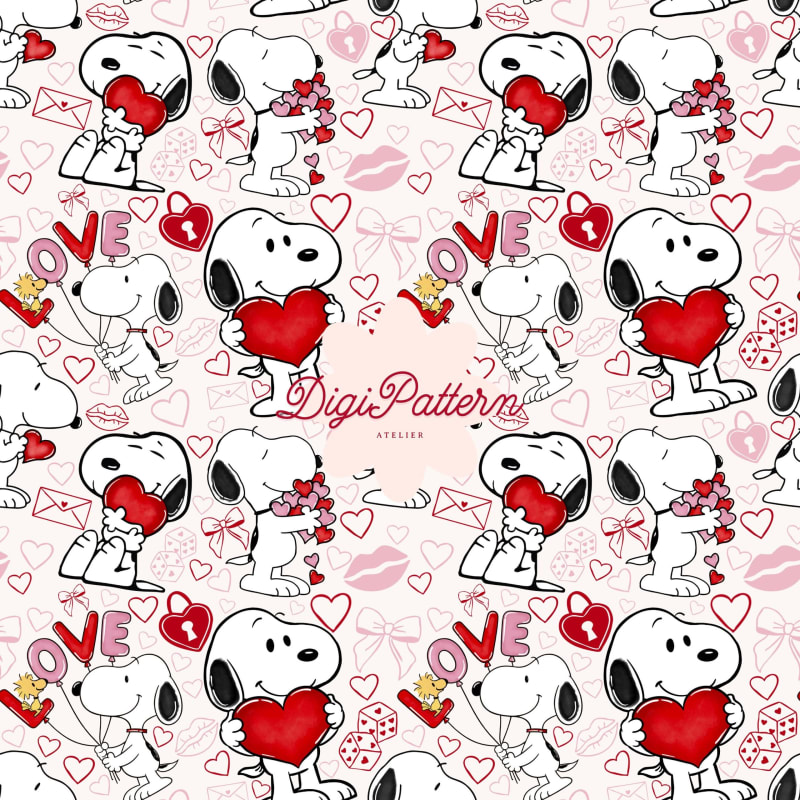 Snoopy Seamless Pattern Pink Valentine Love Hearts Repeat Paper (Digital Download)