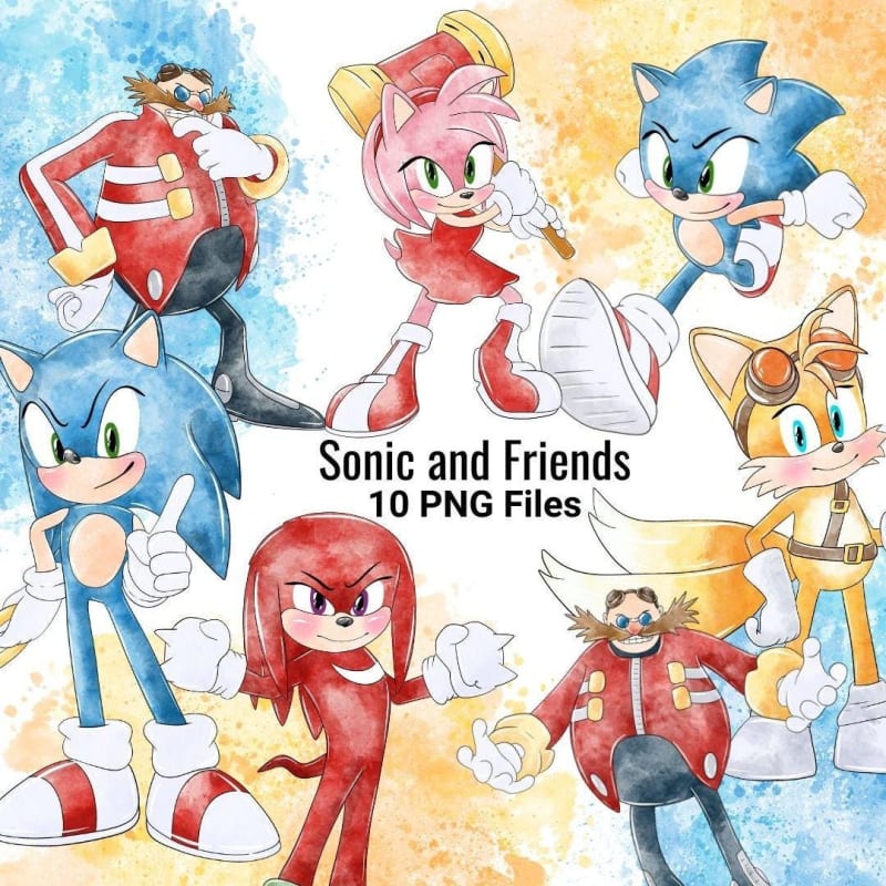 Sonic and Friends Watercolor Clipart Bundle Videogames PNG (Digital Download)