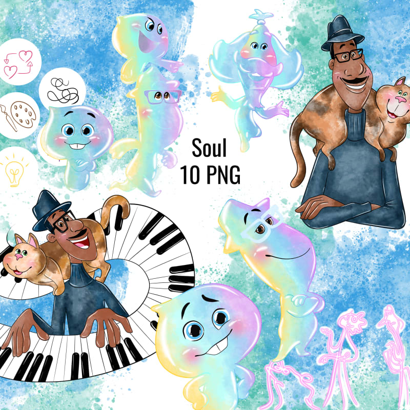Soul Pixar Watercolor Clipart Bundle Joe Gardner 22 Piano PNG Kit (Digital Download)