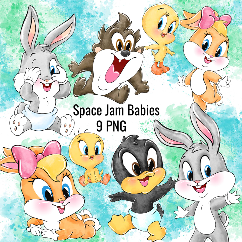 Space Jam Babies Watercolor Clipart Bundle Baby Looney Tunes PNG Kit (Digital Download)