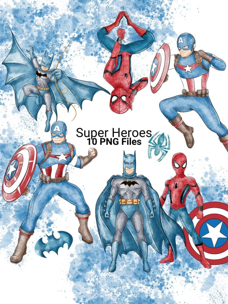 Superheroes Watercolor Clipart Bundle Marvel and DC PNG (Digital Download)
