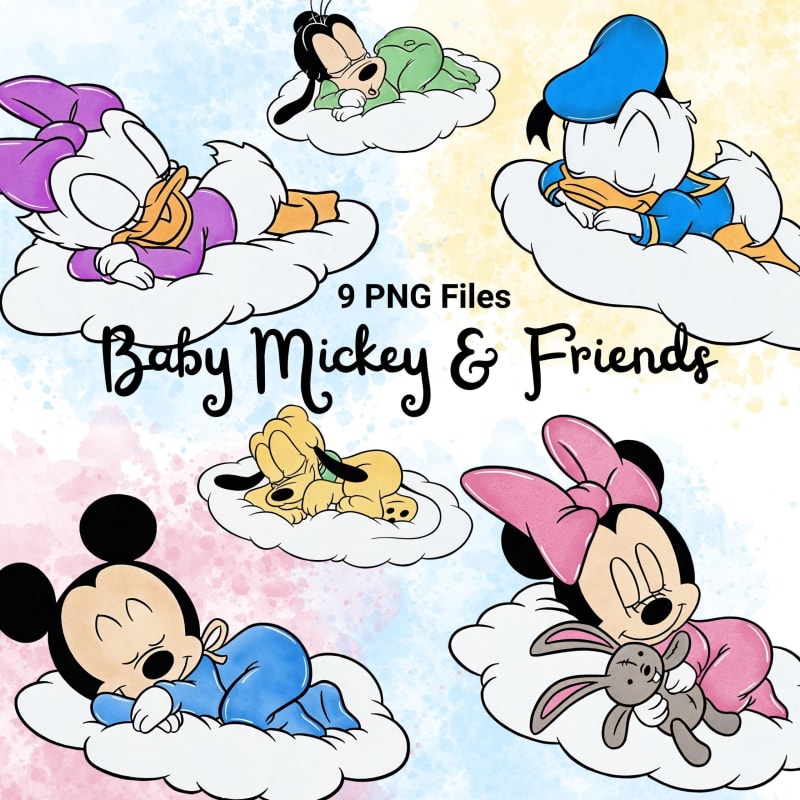 Sweet Dreams Baby Mickey and Friends Sleeping Clouds Disney PNG Bundle (Digital Download)