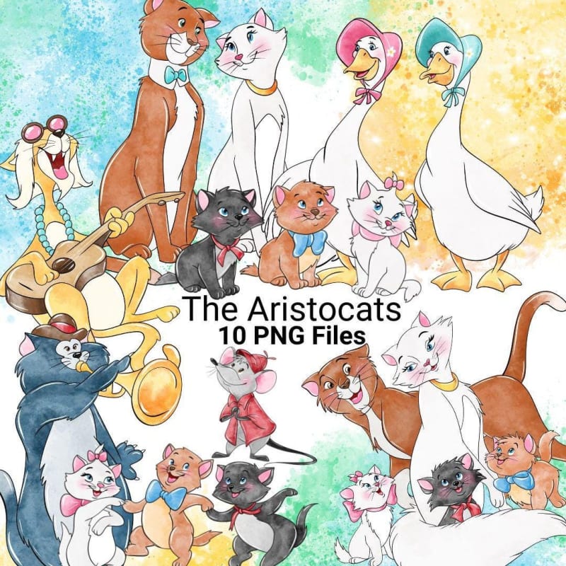 The Aristocats Clipart Bundle Disney Watercolor Cats PNG (Digital Download)