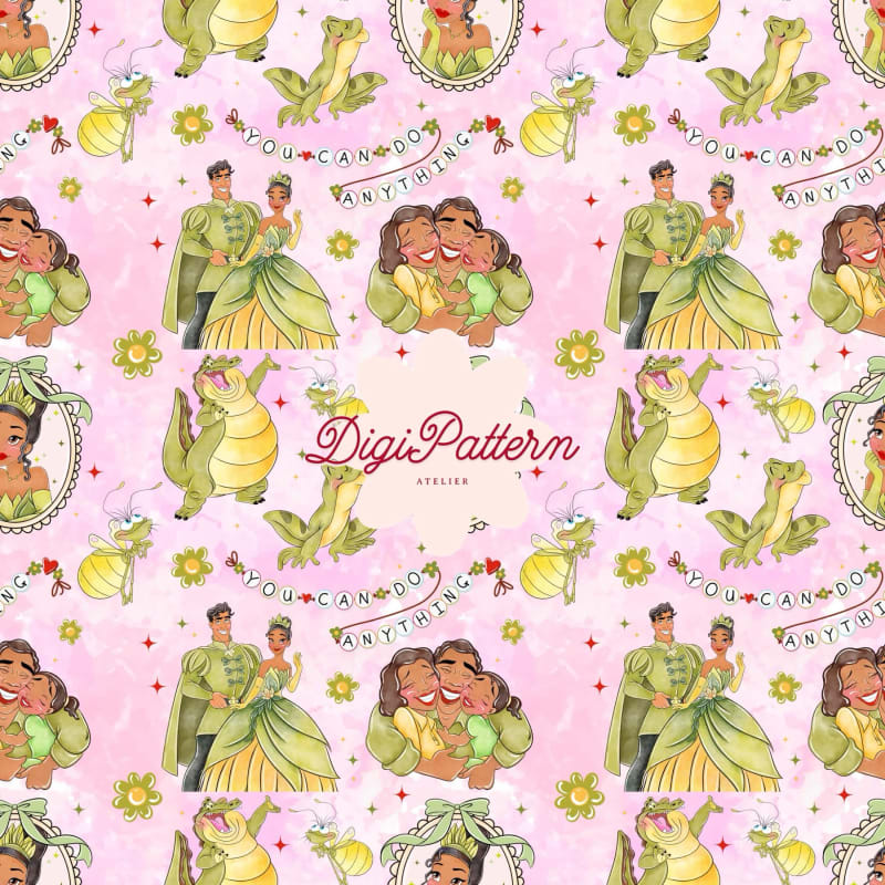Tiana Seamless Pattern Watercolor Louis Ray Pink Paper (Digital Download)