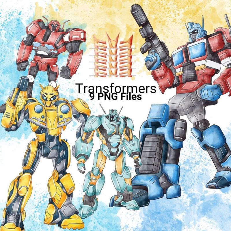 Transformers Watercolor Clipart Bundle Robots PNG (Digital Download)