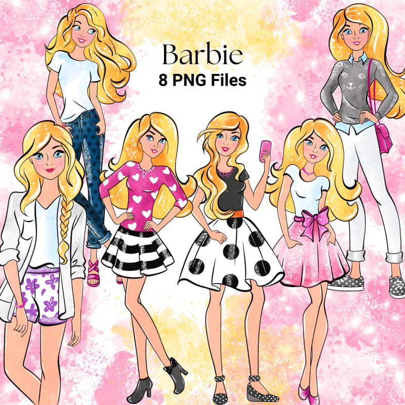 Trendy Barbie Fashion Clipart Bundle Trendy Outfits (Digital Download)
